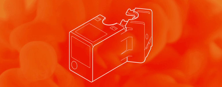 Orange background with icon of sensor in the centre.